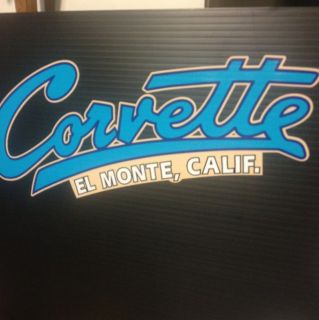 Vintage Corvette El Monte Calif Travel Trailer Decal Blues White on