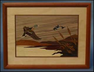 Hudson River Inlay Marquetry Picture Ducks in Flight wood inlay