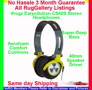 ifrogz Earpollution CS40S Green Headphones iPod iPhone  AUX 3 5mm