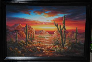  Landscape Cactus at Sunset Sunrise by B Duggan Oil Painting