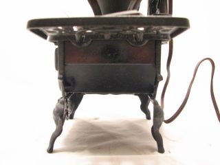 VINTAGE CAST IRON TOY COAL STOVE TOP ELECTRIC LAMP W/ ACCESSORIES