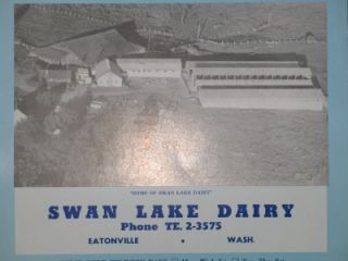 1957 Swan Lake Dairy Calendar Eatonville Washington