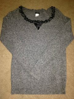 Crew Sequined Boyfriend Sweater Marled Gray Size s Small