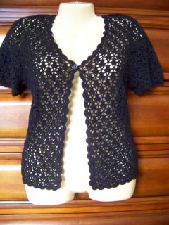 REQUIREMENTS CROCHET OPEN FRONT CARDIGAN SHORT SLEEVE SIZE M