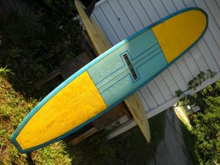  Vintage 9'4" Campbell Blue Yellow Surfboard