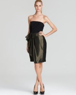365 Cynthia Steffe Elisa Gold Pleated Strapless A Line Cocktail