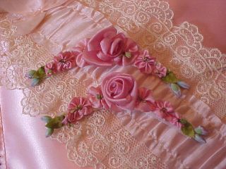 Antique Vintage1920s French Silk Ribbon Flower RosesTrim Embellishment