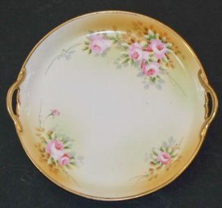 Maple Leaf Nippon Hand Painted Pink Roses Double Handle Plate Dish 7