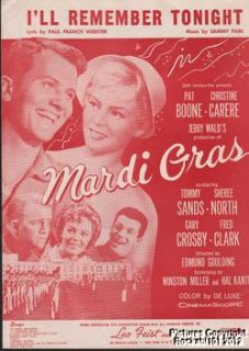 1958 Pat Boone Movie Mardi Gras Sheet Music I ll Remember Tonight