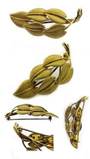 Gorgeous Tiffany Co Leaf Design Antique 18K Gold Brooch 40s RARE