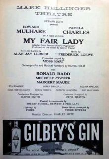 Playbill My Fair Lady E Mulhare Pamela Charles 1959