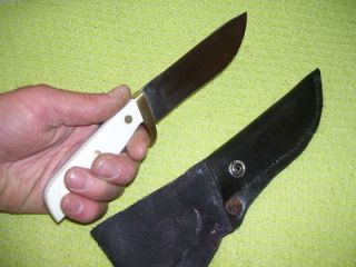 Handmade BIG BUCK HUNTING KNIFE & LEATHER SHEATH Fixed Steel,Brass