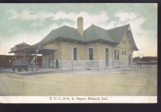 Elwood Indiana 1908 P C C St L Railroad Depot Train Station Vintage