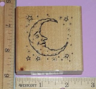 Smiling Moon with Stars Rubber Stamp Anitas Low Shipping