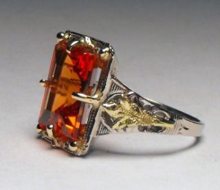  05cts Emerald Cut Padparadscha Sapphire Solid White Gold Ring