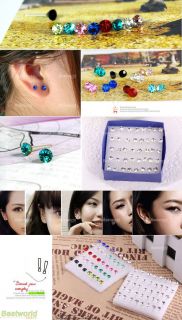 New 1 Box 20 Pairs Clear Crystal Ear Studs Earrings Allergy Free