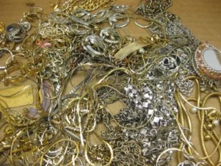 Vintage Jewelry Junk Lot Silver Gold Chains More Craft Destash