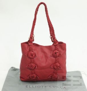 Elliott Lucca Red Leather Rosette & Braided Detail Shoulder Bag