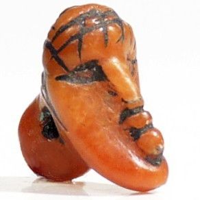  Carved Male Head Amulet Bead Beautiful Deep Orange Near East