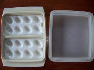 Tupperware Deviled Egg Carrier Container Storer GUC Tan Server Food