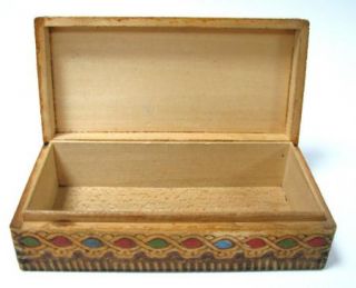 Vintage Nice Pyrographed Engraved Jewelry Wooden Box Painted Lake View