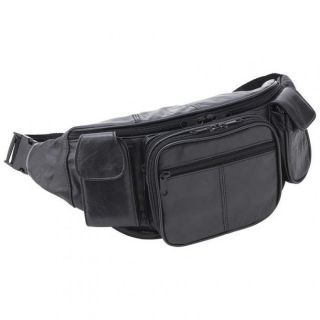 Large Black Solid Leather Fanny Pack Waist Bag Travel Belt Hip Purse