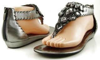 ENZO ANGIOLINI XCITE Pewter Jeweled Womens Shoes Thong Sandals 9