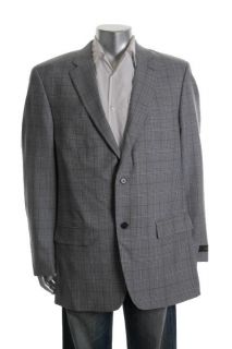 Tasso Elba New Blue Wool Plaid Notch Collar Lined Two Button Sportcoat