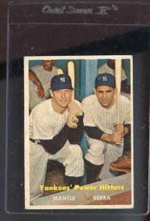 1957 Topps 407 Yankees Power Hitters Mantle Berra VGEX Mis Cut 48444