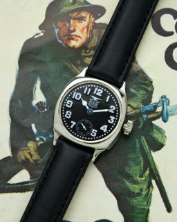  Original Black Enamel Dial Elgin General Pershing Cushion Watch
