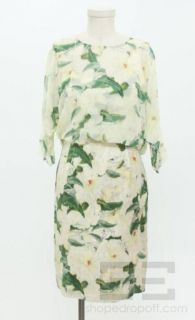 Erdem Light Yellow Green Floral Print Silk Chiffon Overlay Dress Sz US