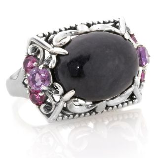 Jade of Yesteryear Charcoal Jade Sterling Silver Ring with Amethyst