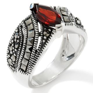 Marcasite and Marquise Shaped Garnet Sterling Silver Ring