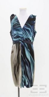 Elie Tahari Blue & Beige Printed Silk Sleeveless Dress Size 12
