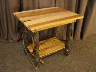 Amish Rustic Log End Table Solid Hickory Wood Furniture Cabin Lodge