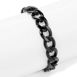 Mens Black Stainless Steel 13mm Curb Link Bracelet