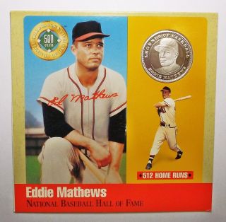 Eddie Mathews Baseball Hall of Fame 999 Silver Proof Coin Carded BU