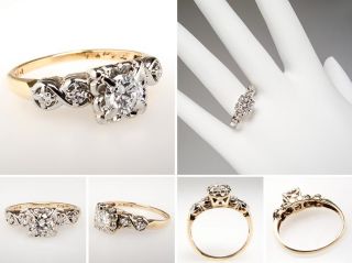 Vintage Transitional Diamond Engagement Ring 14K Gold sku:br0035