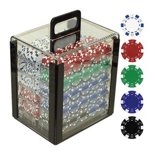 1000 11.5 Gram Dice Striped Poker Chips with Acrylic Carrier