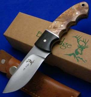 Elk Ridge Finger Groove Burl Wood Hunting Skinner Knife