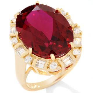 13.72ct Absolute™ Oval Created Ruby Baguette and Round Frame Ring at