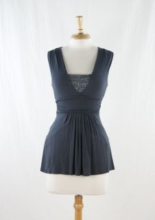 Ella Moss Gray V Neck Pleated Sleeveless Knit Top Size S  TP591SB