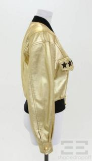 Escada Metallic Gold Leather Star Patch Rib Knit Jacket Size 36