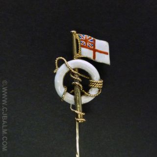  Quality Victorian Gold Royal Navy White Ensign Stick Pin (Tie Pin