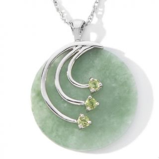 Jade Disc and Peridot Sterling Silver Pendant with 18 Chain