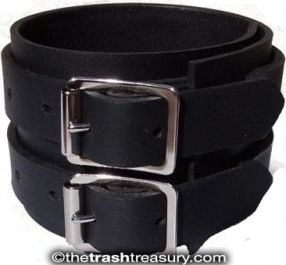 WIDE BLACK Leather ELLIOTT SMITH WRISTBAND Cuff Bracelet w 3 4