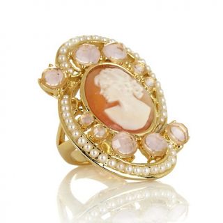 Amedeo NYC® 20mm Cornelian Shell Cameo and Pink Stone Ring