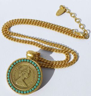 Set Vtg Elizabeth II 1984 Coin Gold Plated 24K Earrings Necklace