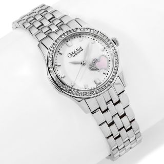Caravelle Bulova Ladies Crystal Double Heart Bracelet Watch
