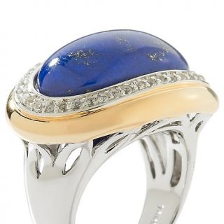 Victoria Wieck .36ct Lapis and White Topaz 2 Tone East/West Ring